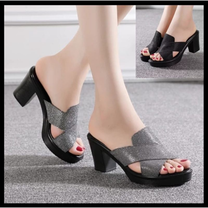 Heels tumit wanita Glitter serat pasir lembut (TG)