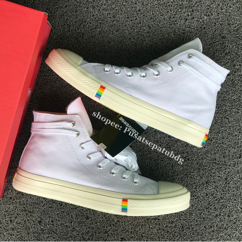 Sepatu Sneakers Pria Wanita Converse Rainbow High Full White