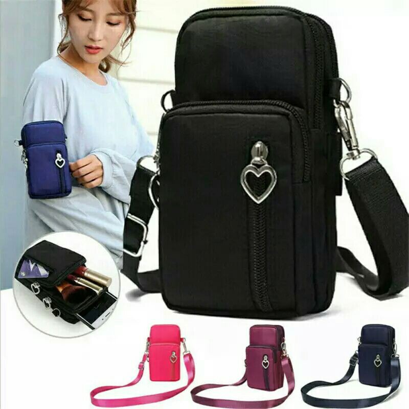 Tas HP Selempang Wanita Lokal Mini Heart Zipper L Size/ Mini Sling Bag ko