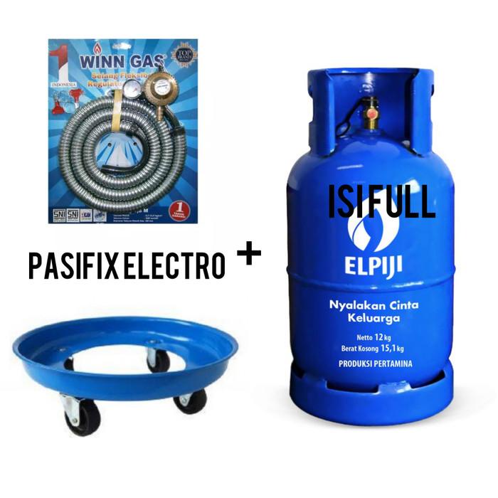 Tatakan | Tabung Gas 12Kg Full Isi +Selang Paket Wingas+ Tatakan Roda Gas Biru