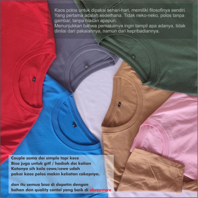 KAOS POLOS COTTON COMBED 24S [Tebal] LENGAN PENDEK Basic Tee Unisex OBRAYSTORE / T-shirt / Kaos Oblong / Baju Polos [Cewe Cowo]-6