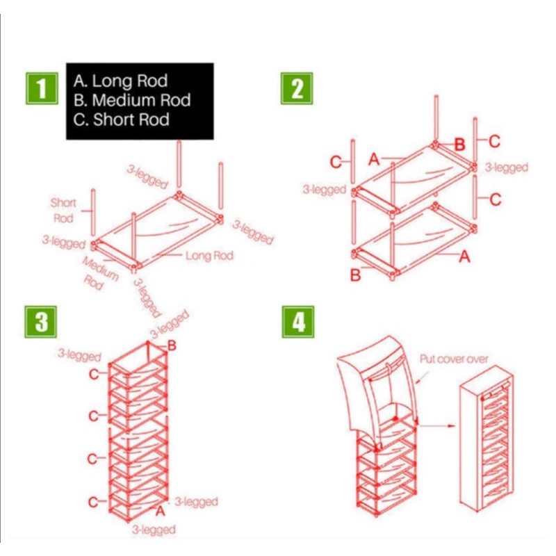 Rak Sepatu Dg Kain Penutup 10 GRID (10 Sekat 9 Ruang) With RESLETING