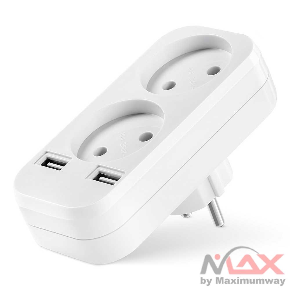 Taffware CX89 Charger HP Fast Charging USB 2x2A 5V plus Segitiga Listrik Stop Kontak travel dan bepergian berbagi sumber listrik Travel Charger fast Charging USB 2A TypeC Type-C MicroUSB Micro USB Handphone Laptop Android IOS EU Plug Listrik PLN 220V