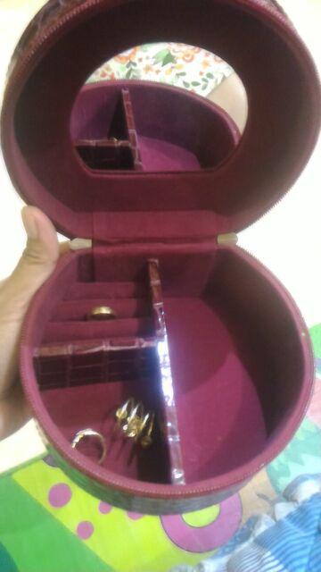 Kotak Emas Tempat Perhiasan & Aksesoris - Traveller Jewelry Box Maroon Croco