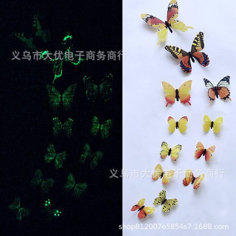 ASK Stiker Dinding KP02 3D Glow in the Dark Motif Kupu-kupu Tempelan Dinding  Butterfly 12Sticker