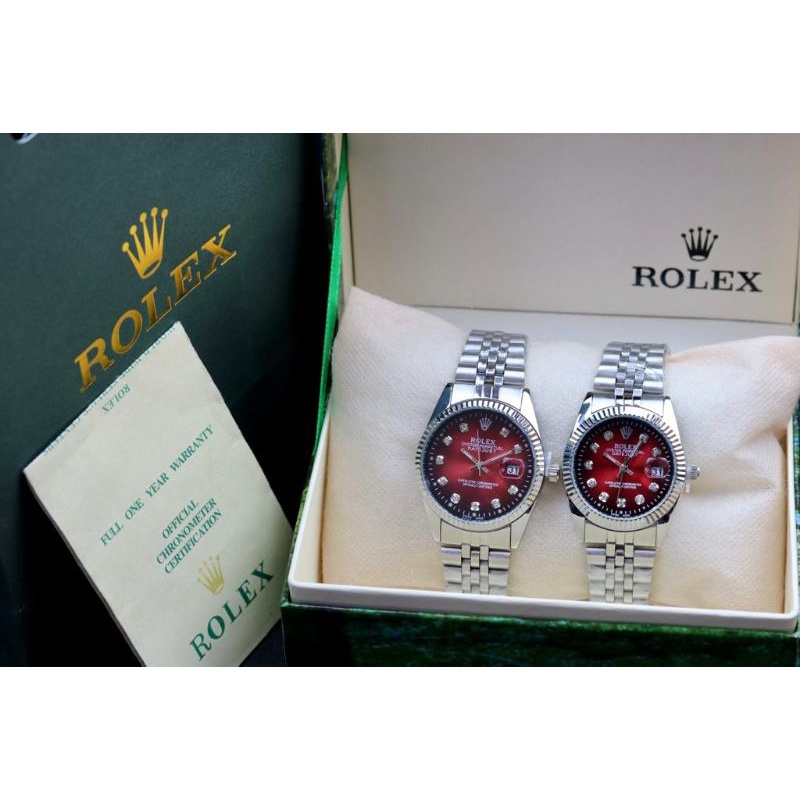 (PW)JAM TANGAN ROLEX COUPLE D38mm/35mm TALI RANTAI STEINLESS FREE BOX BESAR ORIGINAL+KARTU/PAPERBAG