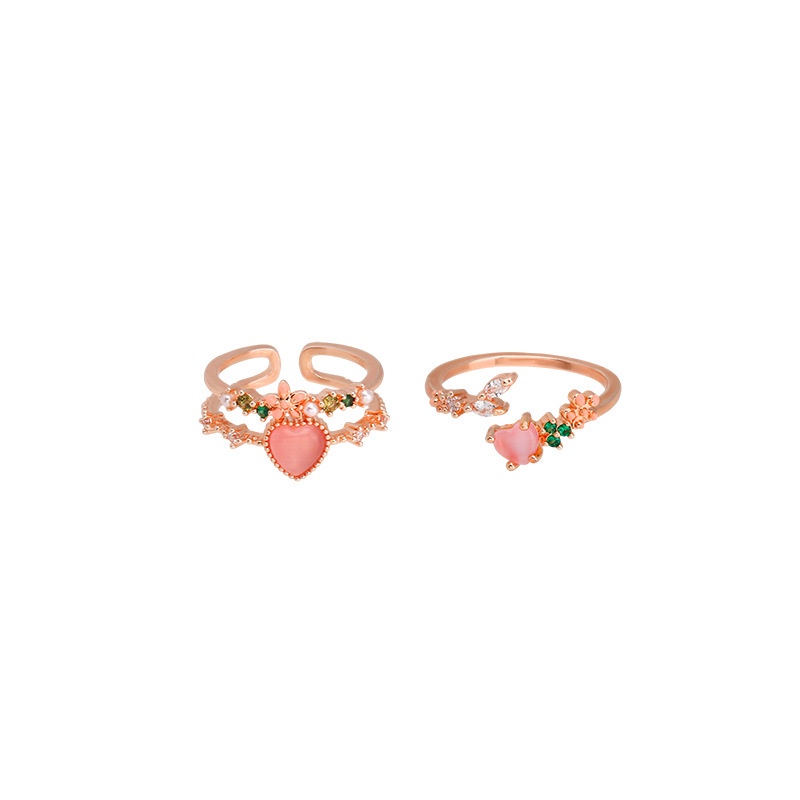 Cincin Jari Telunjuk Model Terbuka Lapisan Ganda Aksen Mutiara Berlian Imitasi Warna Pink Gaya Korea Untuk Wanita