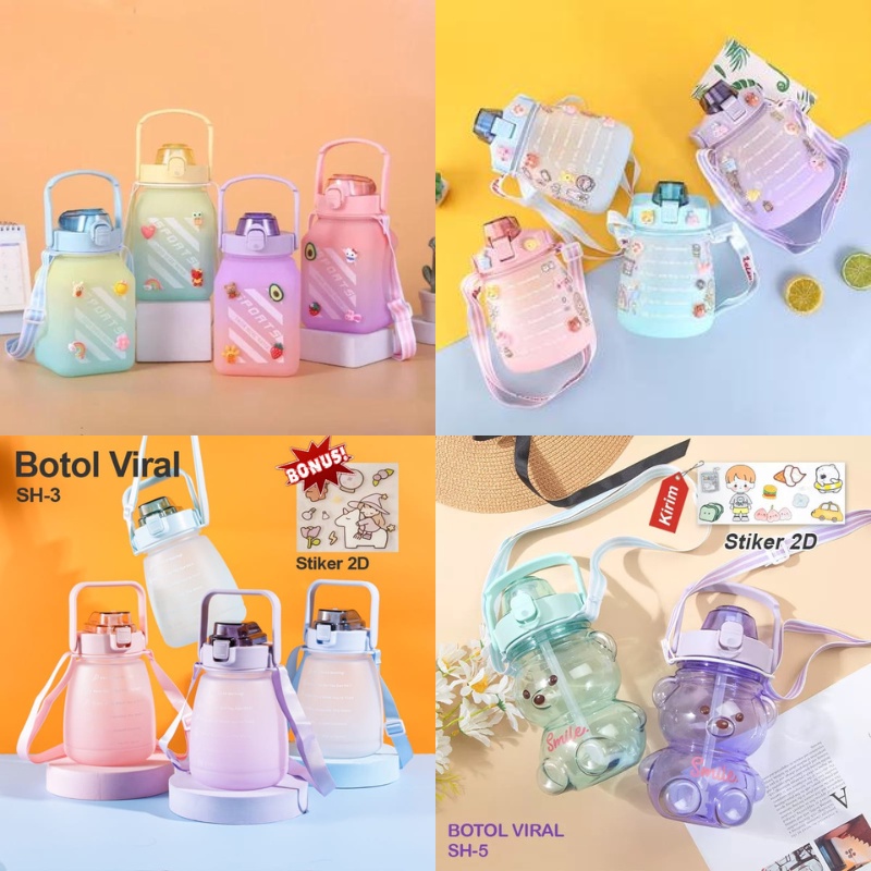 DISKON Botol Minum 1.3 Liter free sticker 2D Botol Pelangi 2Liter Botol Bulat Botol Kotak Botol Minum Motivasi Botol Minum Beruang Viral Botol Motivasi Aestetik Botol Minum Gradasi Dengan Tutup Flip