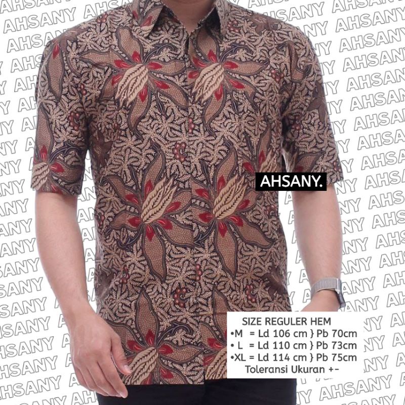 Batik Pria Lengan Pendek Motif Kenanga Coklat Halus