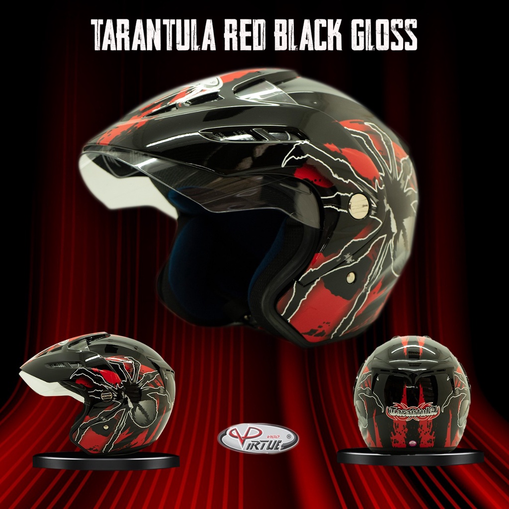 VIRTUE Helm Motor SNI Half Face Tarantula Red Black Gloss