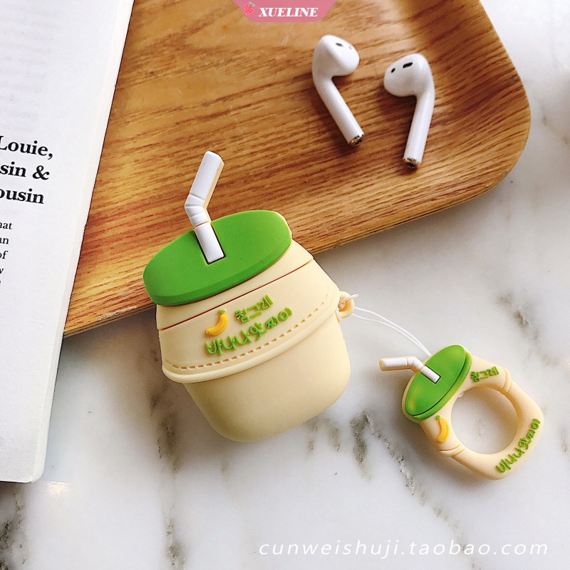 Case Pelindung earphone bluetooth Desain Kartun Susu Pisang Bahan Silikon anti Jatuh Gores Untuk AirPods 1 2