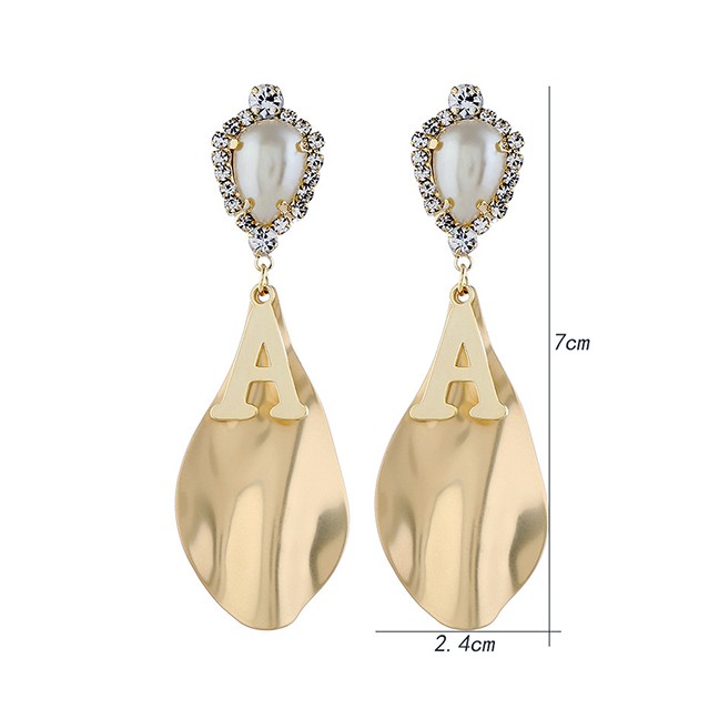 LRC Anting Tusuk Fashion Gold Alloy Pearl Earrings F40645