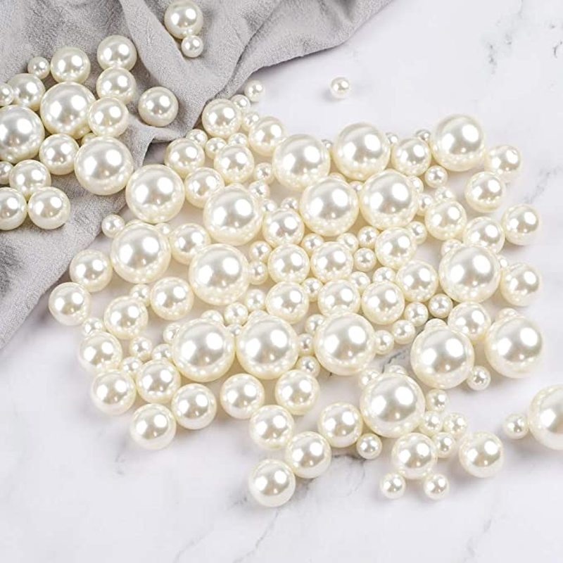 50-400pcs / Kantong Manik-Manik Mutiara Plastik 3 / 4 / 6 / 8 / 10 / 12 / mm Warna Putih / Ivory Untuk Dekorasi Perhiasan Diy