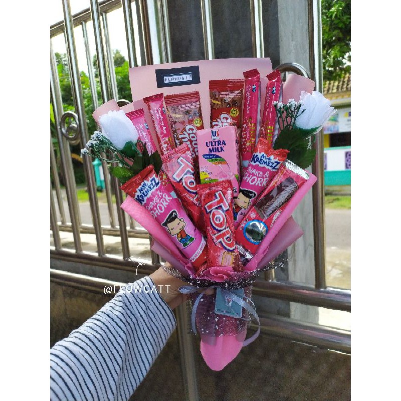Bucket Snack Pink + Bunga / Bucket Snack + Bunga