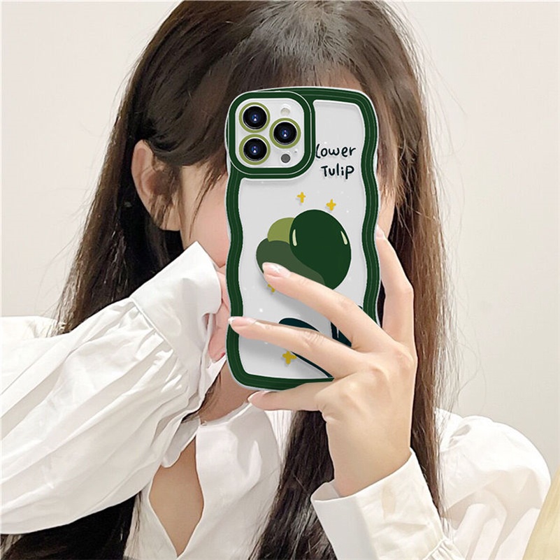 Soft Case Silikon Transparan Motif Bunga Hijau Untuk iPhone 14 13 12 11 Pro Max X Xr Xs Max 8 7 6 6s Plus