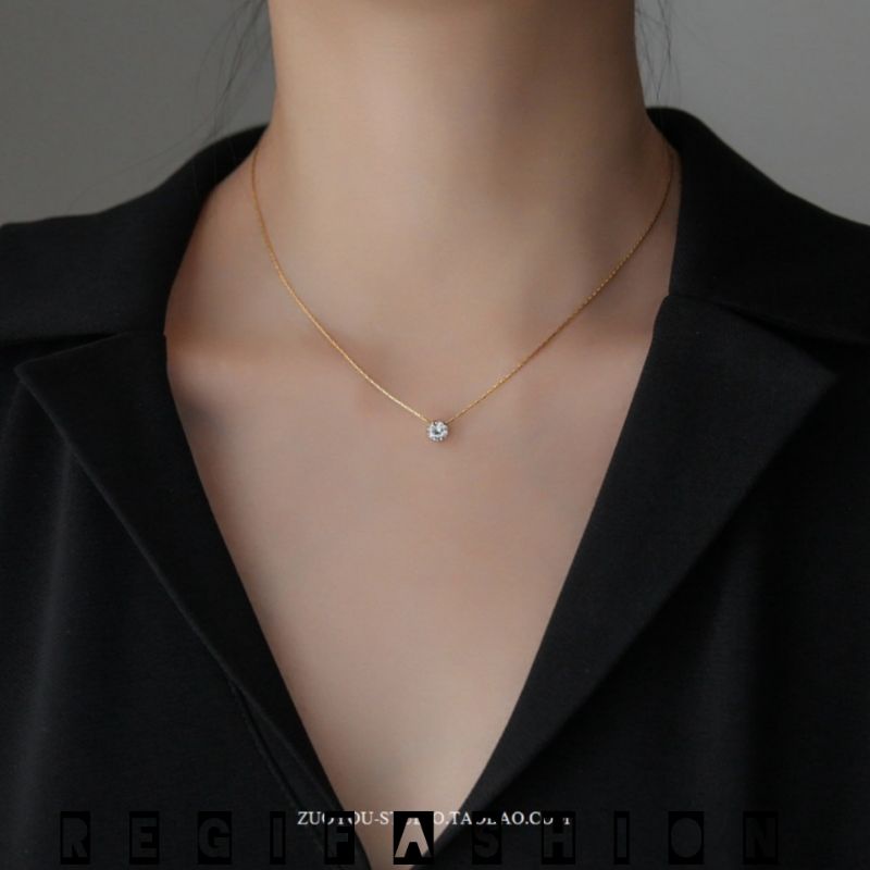 Kalung Wanita Titanium Kalung Wanita Korea Permata Kristal Kalung Wanita Anti Karat Tidak Luntur