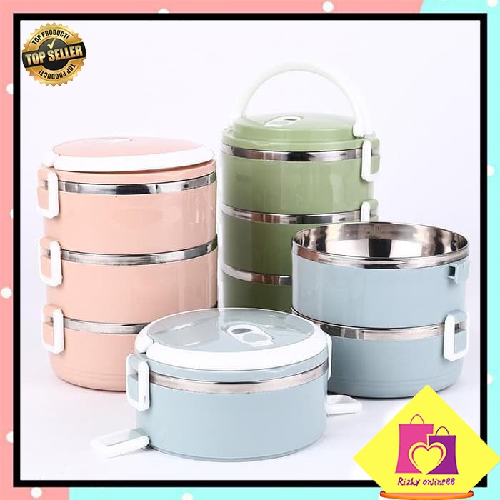 Rizkyonline88 lunch box set / rantang susun 4 stainless steel / tempat makan