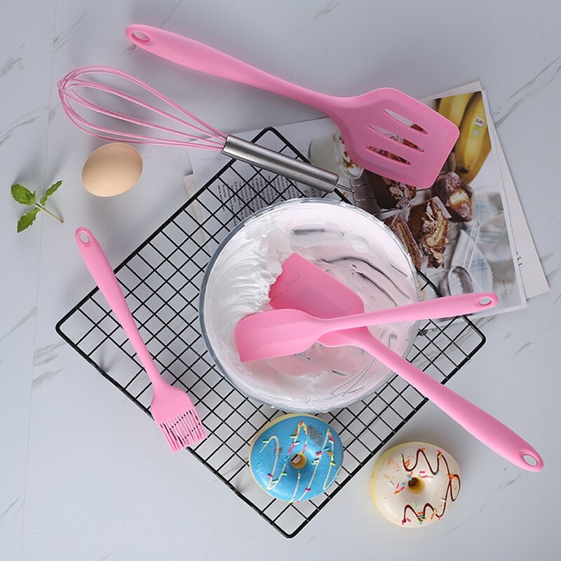 Spatula Silikon Set Baking Prop  Alat Masak 5 in 1 Sutil Kuas Silikon Tahan Panas Spatula Plastik