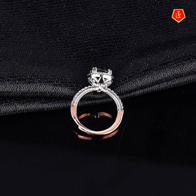 [Ready Stock]Inlaid Emerald Rose Gold Two-Tone Ring Ins Fashion