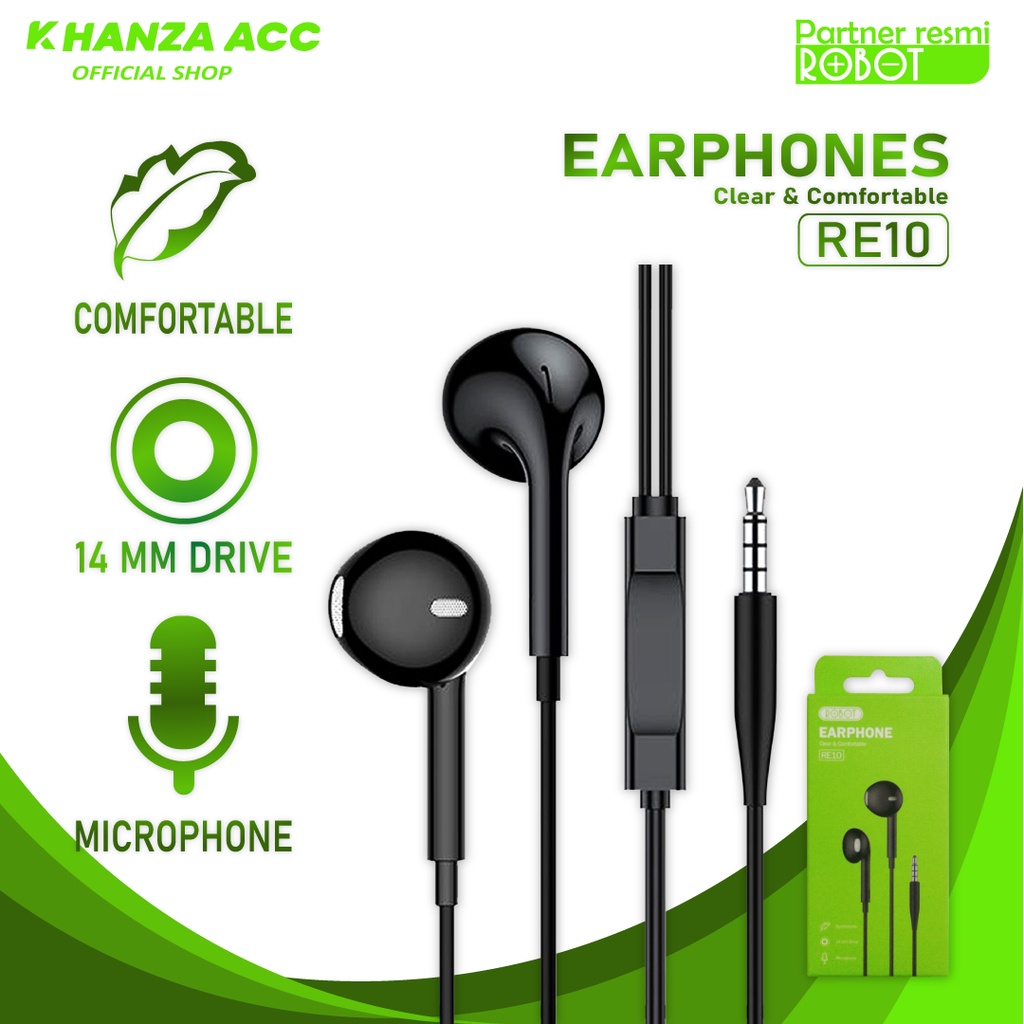 KHANZAACC Robot RE10 Earphone Semi In-Ear Clear &amp; Comfortable Wired Headset