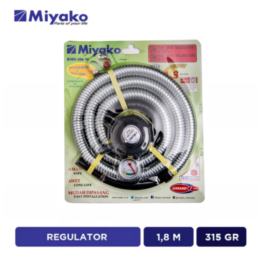 Miyako RMS 206 M Selang dan Regulator Gas 1,8 Meter Selang Kompor Miyako 1,8 M Regulator Miyako 1.8 RMS206