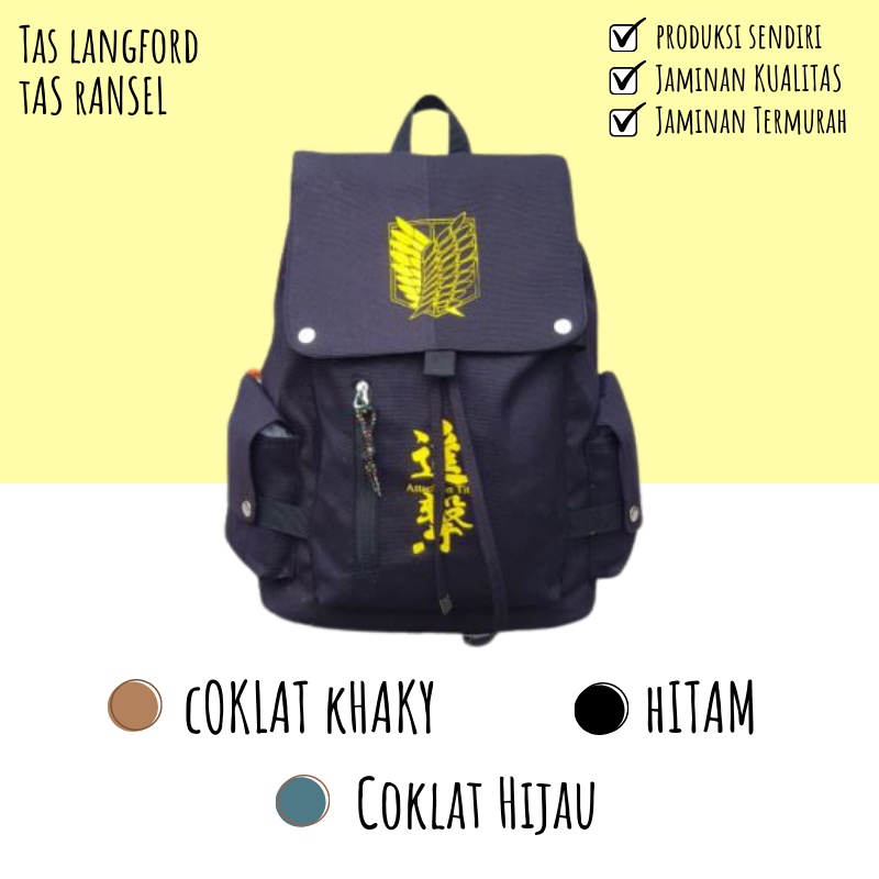 Tas Ransel - Backpack Punggung Kanvas Sablon Titan Bahu Model Kekinian Korea Terbaru Simple  Sekolah Kuliah Kerja Travelling Outdoor Pria Cowok