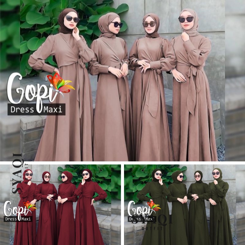 Gopi Maxy - Model Baju Gamis Polos terbaru 2022 Baju Gamis Wanita Kekinian Elegan Kondangan Pesta Te