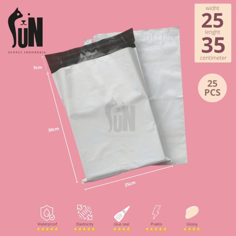 

[25lembar] Plastik Packing/Plastik Poly mailer White/ Putih Glossy |17x30|20x30|25x35|28x42|35x45