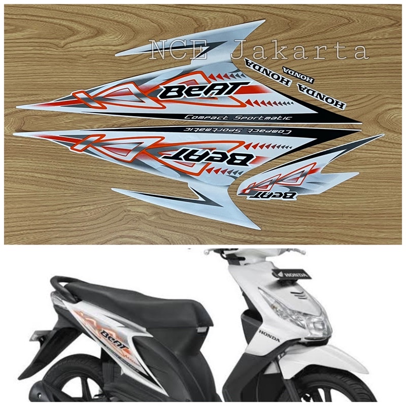 STIKER STRIPING MOTOR BEAT CARBU TAHUN 2012 PUTIH ORANGE