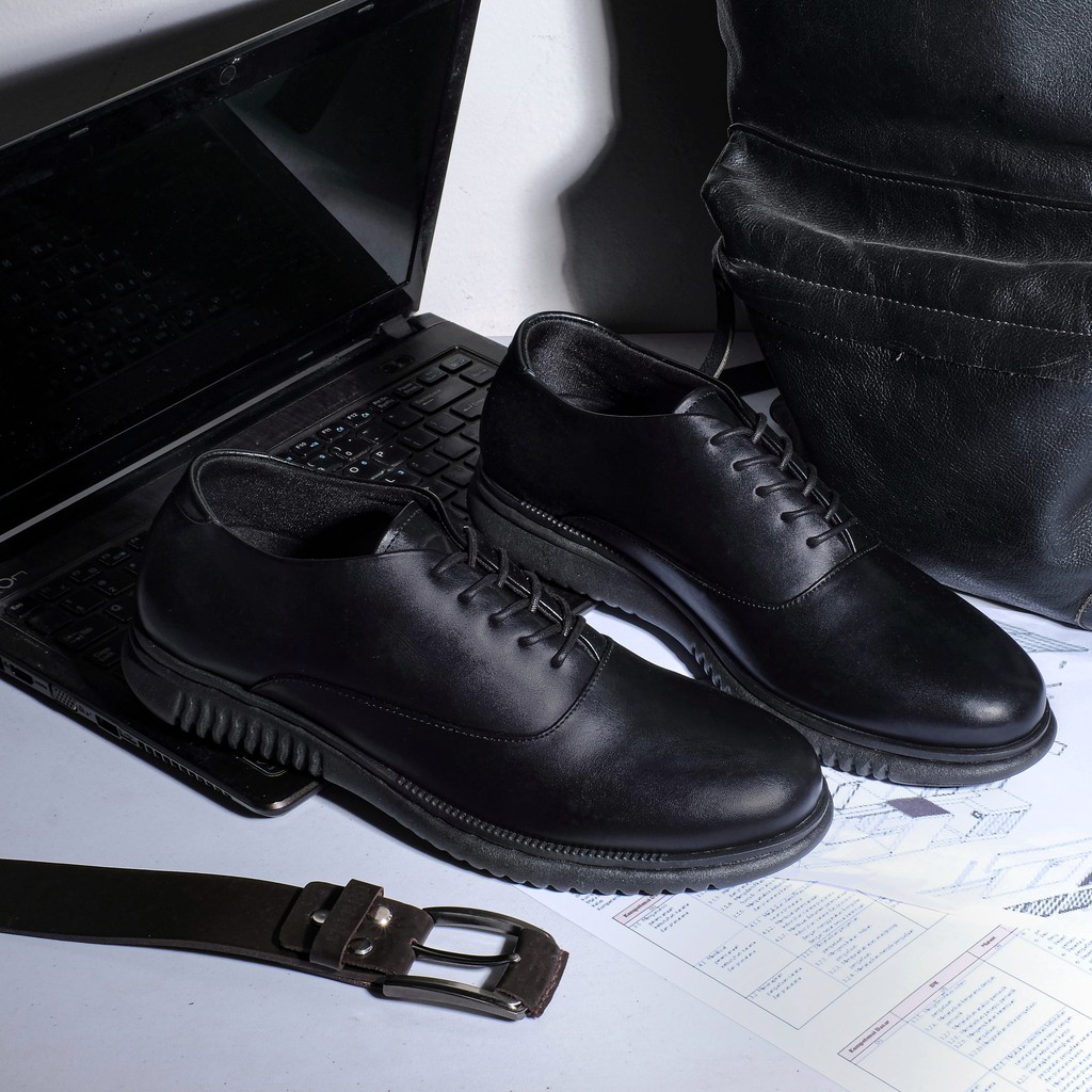 London 2.0 Full Black (Kulit Asli) - Sepatu Formal Pantofel Pria Kulit Asli Kasual Kerja Kuliah Oxford Pantopel Cowok Original