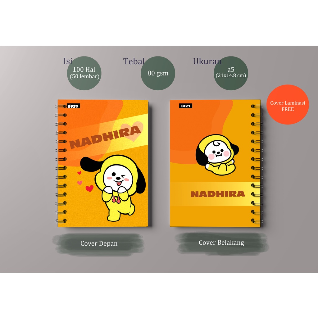 

Buku Jurnal notebook buku catatan jilid ring ukuran A5 desain BT21 CHIMI bisa custom