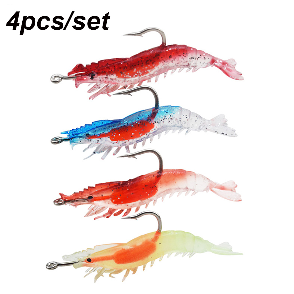 Suyou 4 Pcs Umpan Pancing Soft Bait Bentuk Udang Imitasi Bahan Silikon