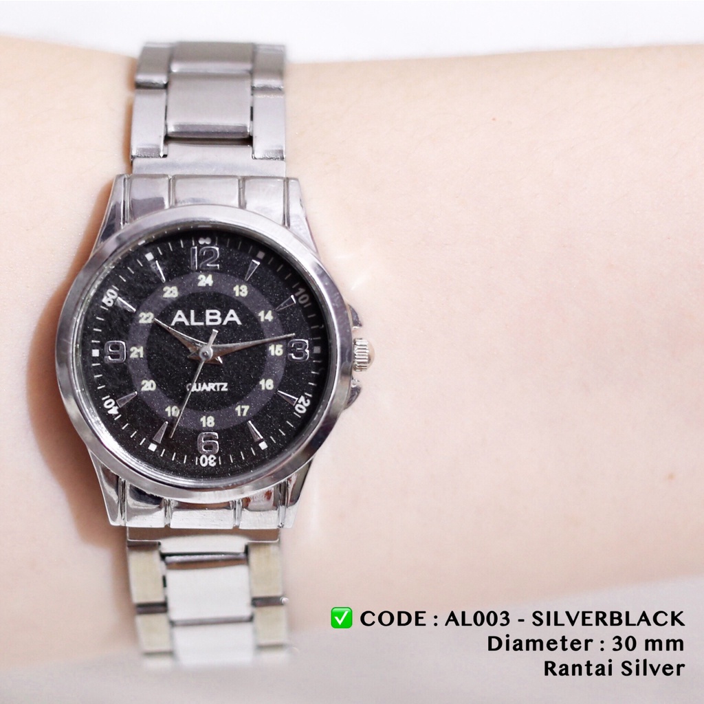 Jam tangan wanita rantai stainless steel aloy alba grosir free baterai cadangan AL001