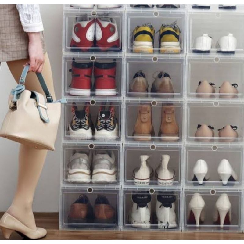rak sepatu tempat sepatu susun transparan rak lipat sepatu