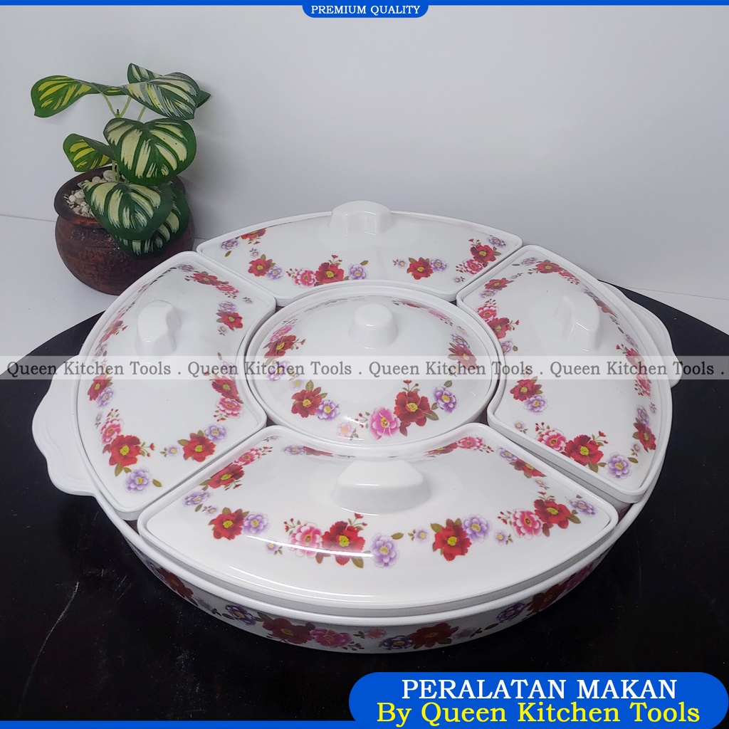 Prasmanan Set Melamin Unica Original | Prasmanan Bulat Korea | Mangkuk Susun | Wadah Saji Makanan
