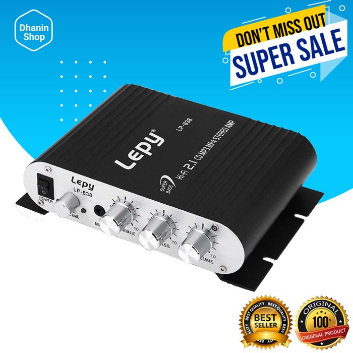 Power Amplifier Amplifer Ampli Mini Class D 2.1 Hifi Stereo 12 Volt 20 Watt Bass Mobil Lepy Murah