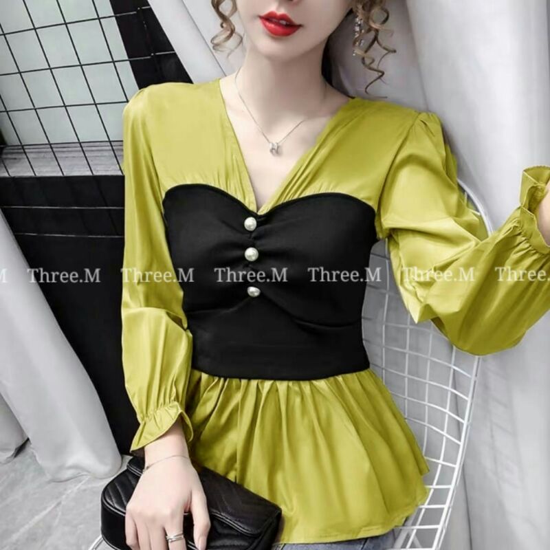 2288 REALPICT Blouse wanita rajut import lengan balon/Baju cewek baju blouse rajut cewek import pink