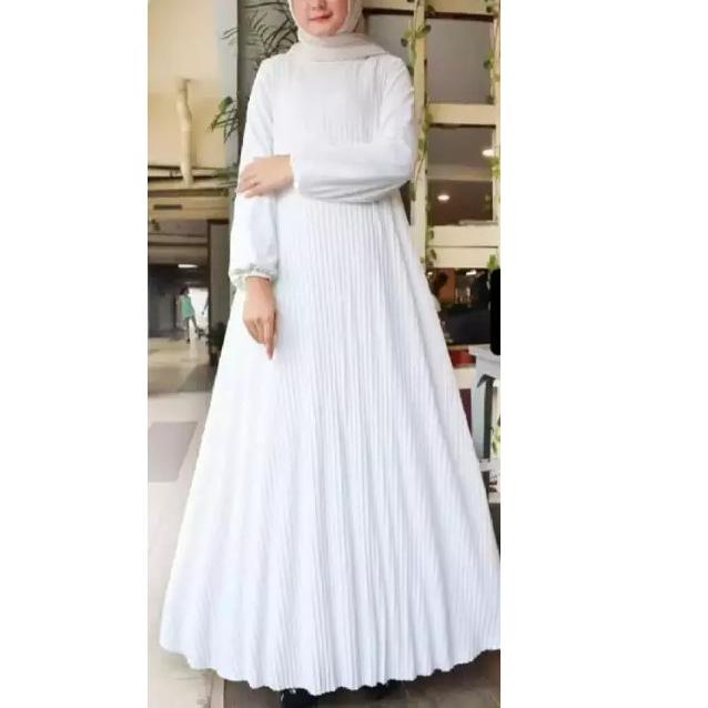 Sale Terbatas Gamis Plisket Putih Jumbo / GAMIS PLISKET MAXY PUTIH TERBARU