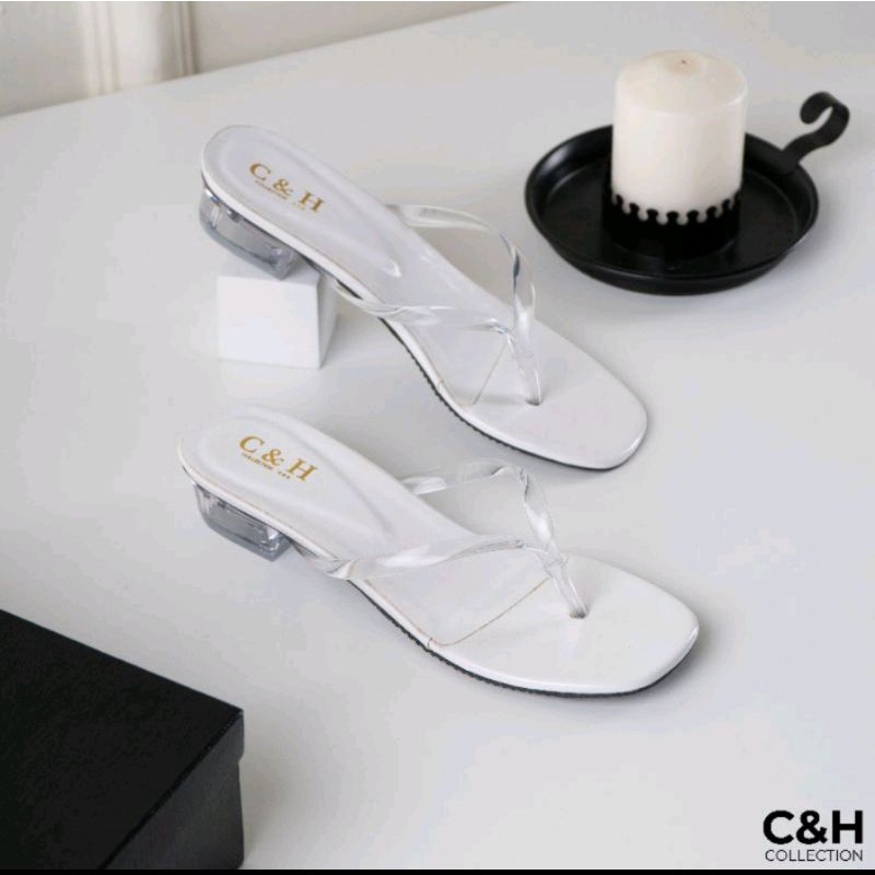 sendal heels wanita hak kaca 3cm/tali jelly