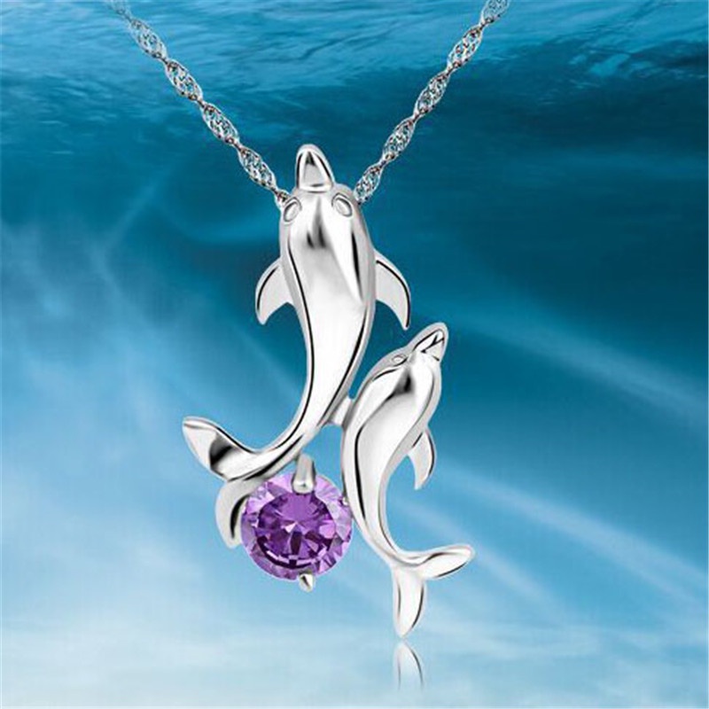 [Ready Stock]Fashion Dolphin Couple Necklace Diamond-Studded Necklace