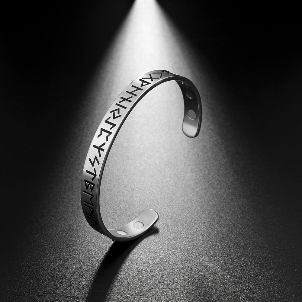 Gelang Kesehatan Magnetik Bahan Stainless Steel Model Viking Amulet Vintage 24 Runes Untuk Pria/Wanita