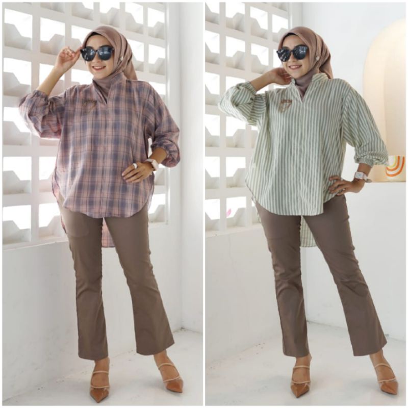 BISA COD AZKIYAHIJAB29 MOANA SET SETELAN BAJU KERJA WANITA ONESET FORMAL SETCEL TUNIK KOMBINASI CELA