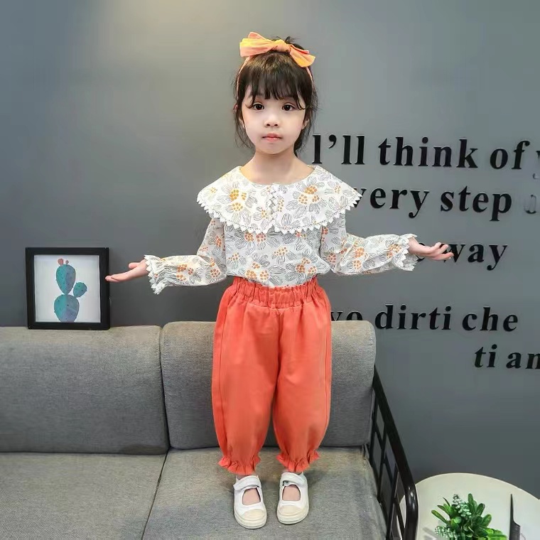 KF CAT Setelan Anak Perempuan Fashion Motif Bunga Lengan Panjang+ Celana Panjang Style Ala Korea Import Untuk Umur 2-6 Tahun