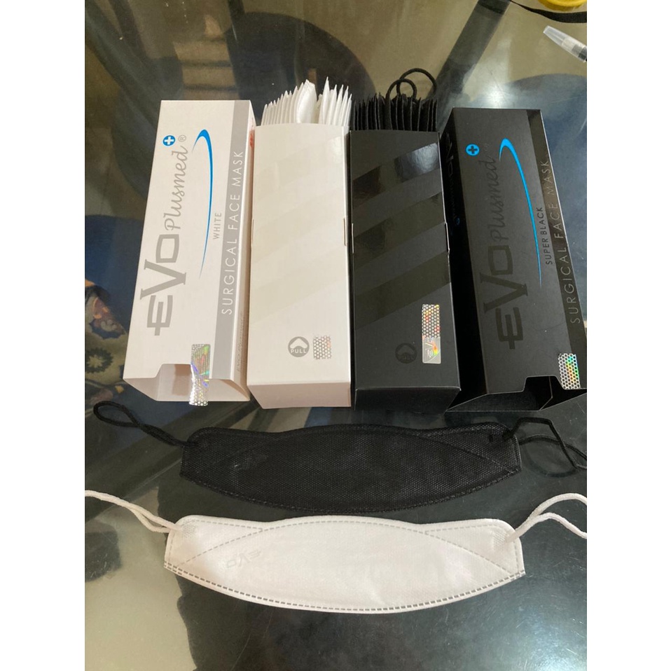 Masker Surgical Medis Mask EVO PlusMed Super White | Full Black Limited Edition Isi 20 | 10 Earloop 