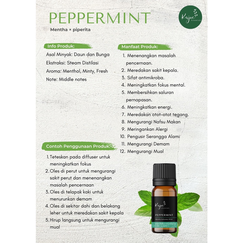 KAJOE Peppermint Essential Oil Diffuser Minyak Esensial Atsiri Aromaterapi Aromatheraphy