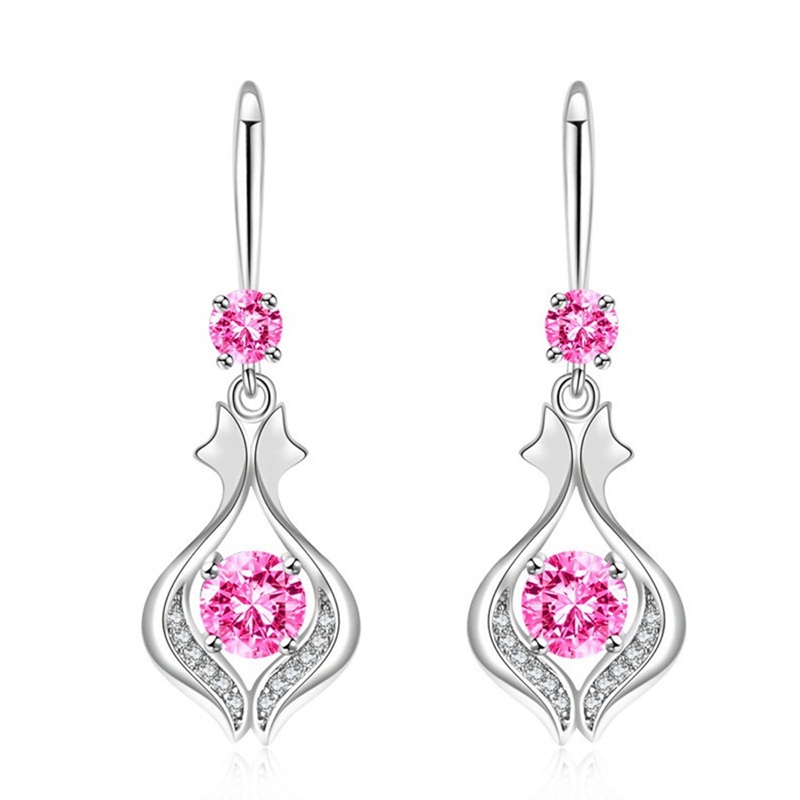 Anting Juntai Cubic Zircon Warna Putih Pink Biru Untuk Wanita