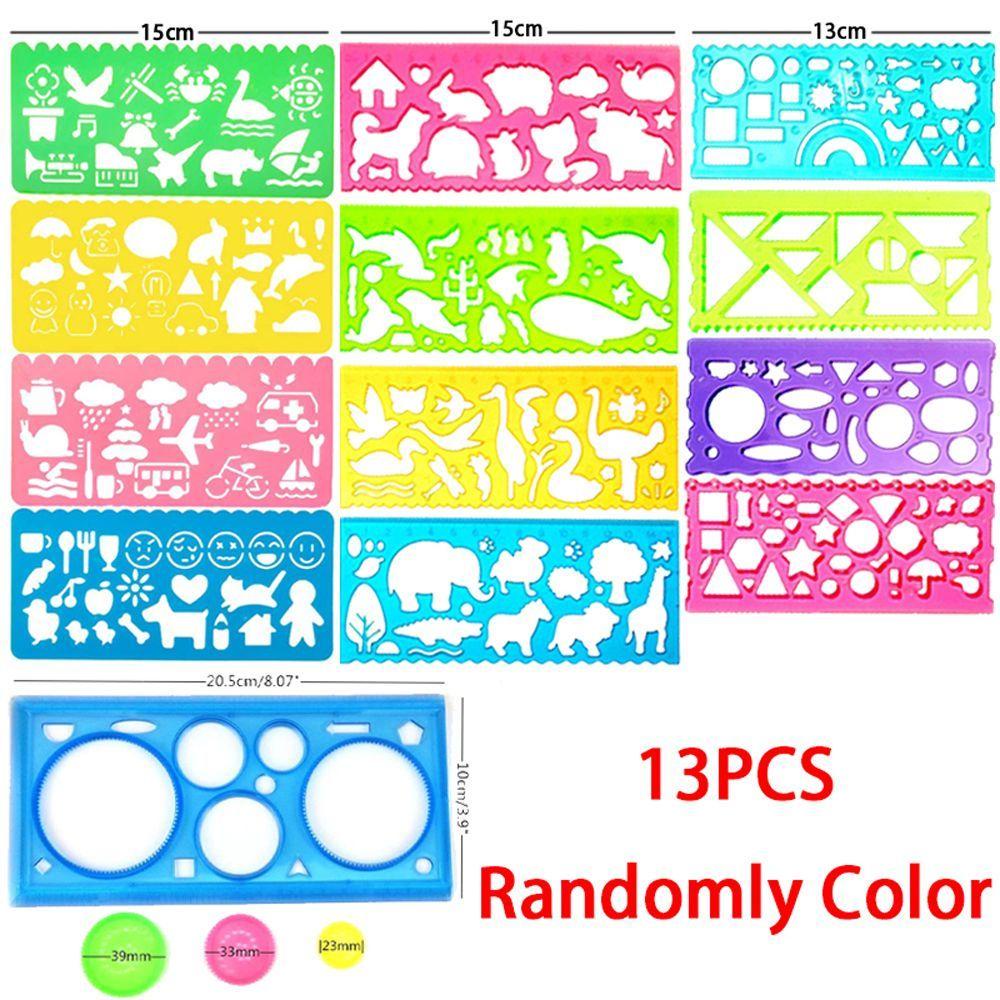 13pcs / Set Mainan Penggaris Spirograph Gambar Hewan Geometri Untuk Alat Tulis