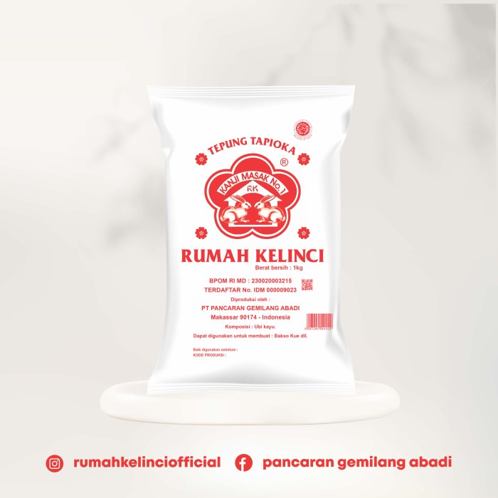 

PROMO [COD] Tepung Tapioka / Kanji Merk RUMAH KELINCI 1kg per BAL