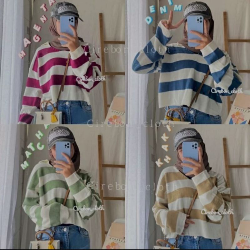 [BISA COD] Crop Rajut Alda Strip / Sweater Fuji Rajut Motif Garis / Thania Blaster Sweater / Tebal Blaster Thania / Polo Stripe Rajut / Crop Fuji / Fuji Crop Top Stripe