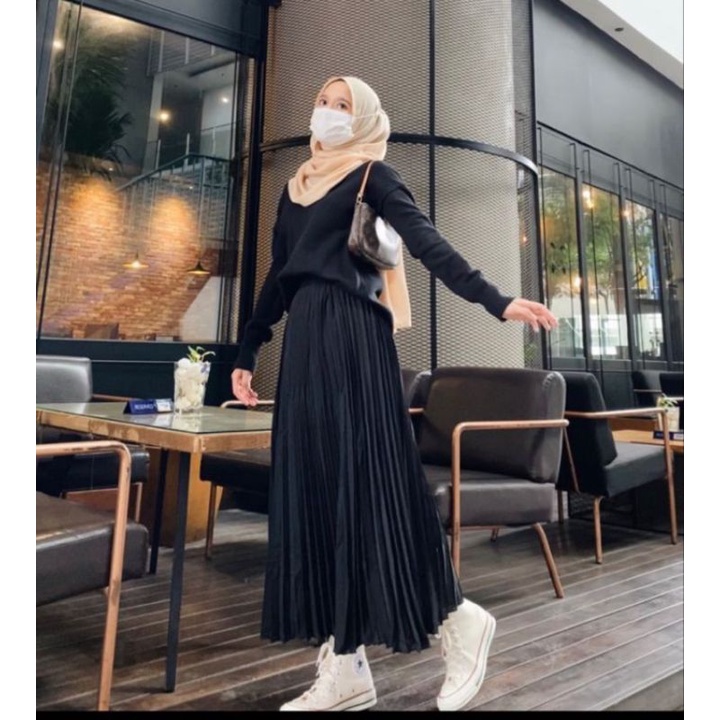 Paket OOTD | Set OOTD Wanita Murah | Paket OOTD Simple | Rok Plisket + Kaos RIB + Ceruty Babydoll